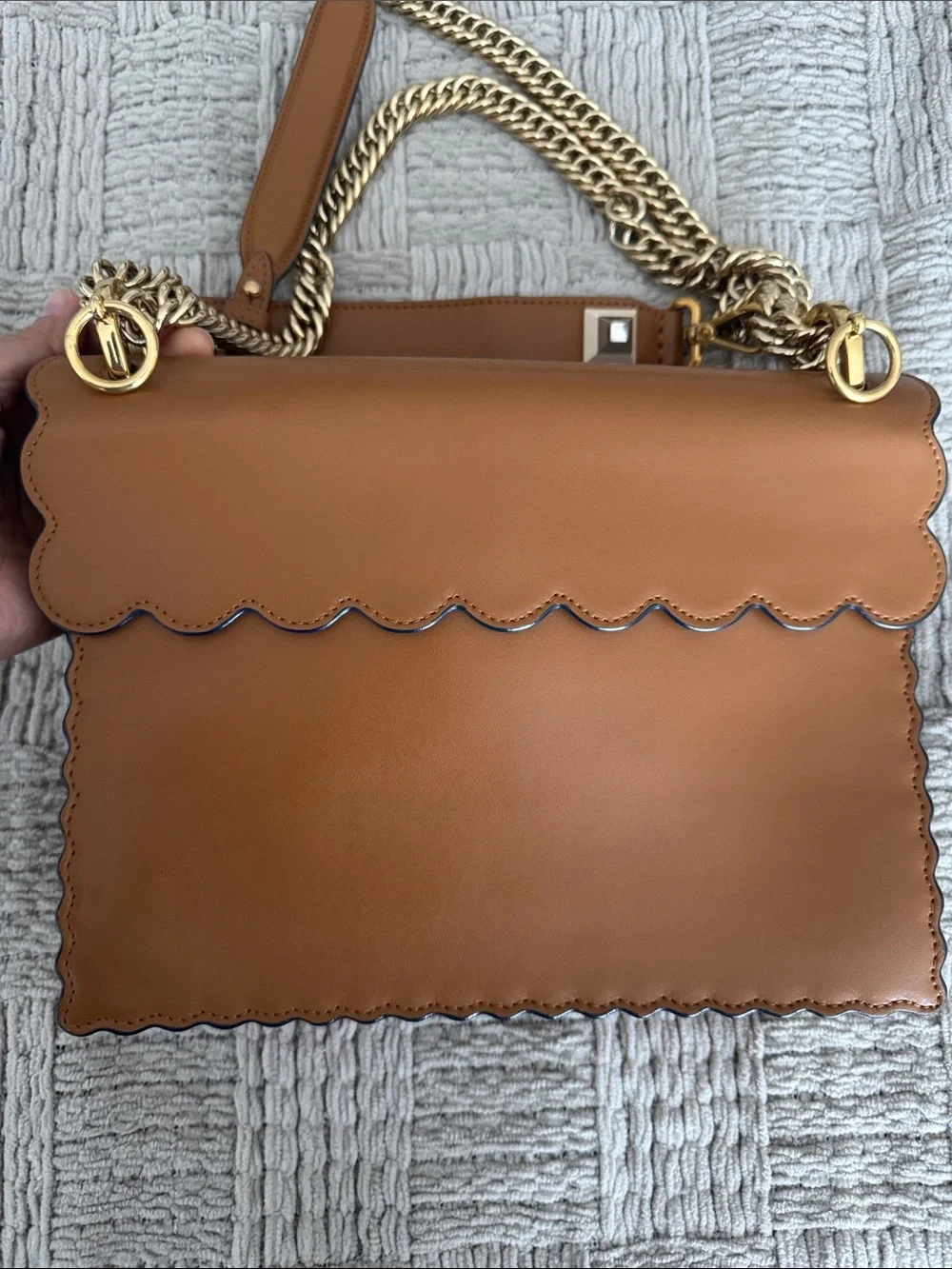 Fendi Brown Scalloped Leather Shoulder Bag with Gold Hardware - Picture 8 of 10